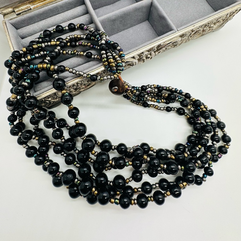 Vintage Black Bead Statement Necklace